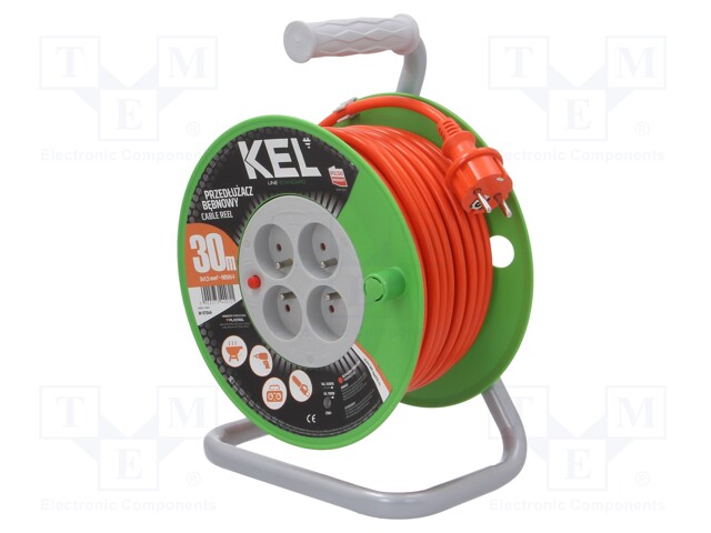 Extension lead; reel,with non-rotating sockets; Sockets: 4; PVC