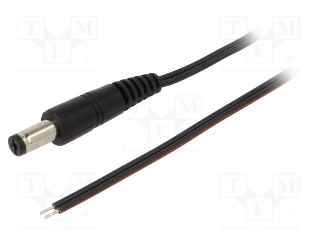 Cable; wires,DC 5,5/1,7 plug; straight; 0.35mm2; black; 0.5m