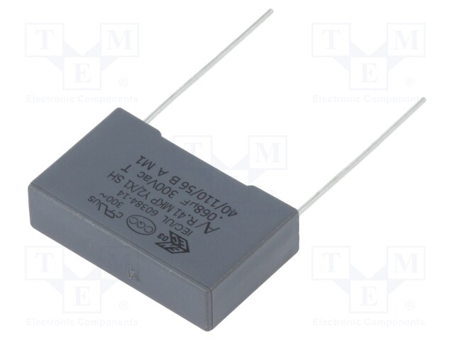 Capacitor: polypropylene; Y2; 68nF; 22.5mm; ±10%; 26.5x7x16mm