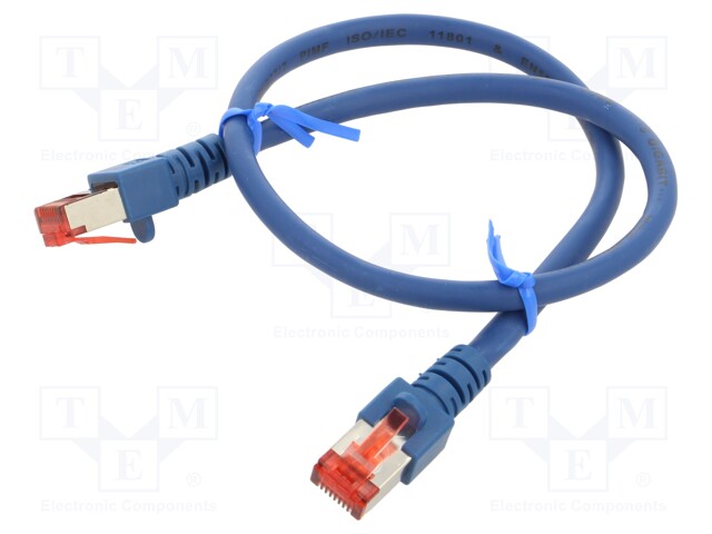 Patch cord; S/FTP; 6; stranded; Cu; LSZH; blue; 0.5m; 27AWG