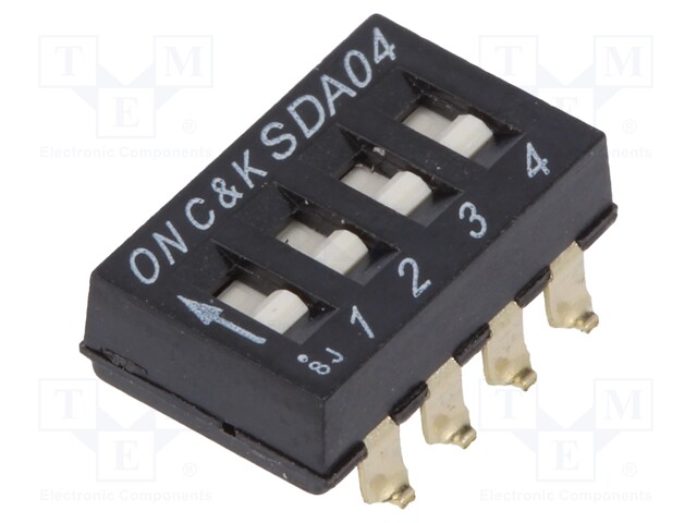 Switch: DIP-SWITCH; Poles number: 4; ON-OFF; 0.025A/24VDC; Pos: 4