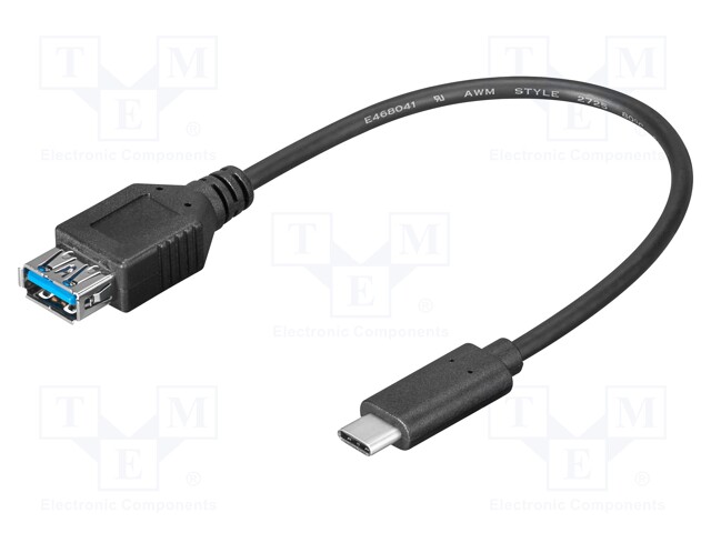 Cable; OTG,USB 3.0; USB A socket,USB C plug; 0.2m; black; 5Gbps