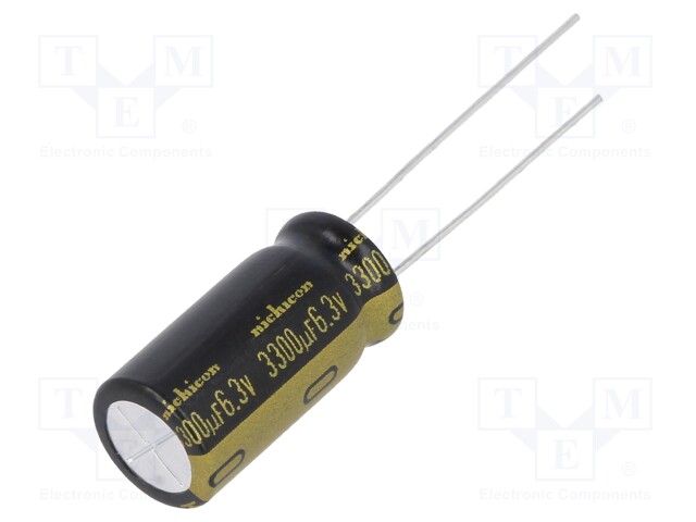 Capacitor: electrolytic; THT; 3300uF; 6.3VDC; Ø10x20mm; Pitch: 5mm