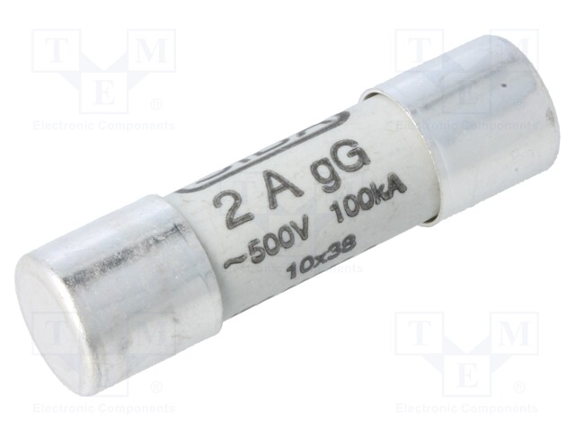 Fuse: fuse; gG; 2A; 500VAC; ceramic,cylindrical,industrial