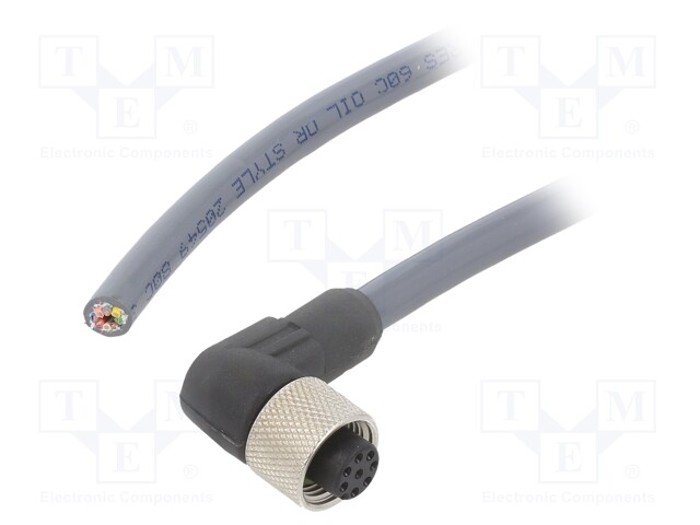 Connection lead; M12; PIN: 8; angled; 5m; plug; 36VAC; 1.9A; -25÷80°C