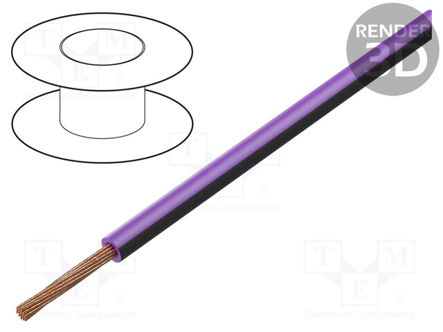 Wire; FLRY-B; stranded; Cu; 0.35mm2; PVC; violet-black; 60V; 100m