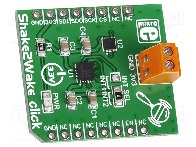 Click board; accelerometer; SPI; ADP195,ADXL362; 3.3VDC