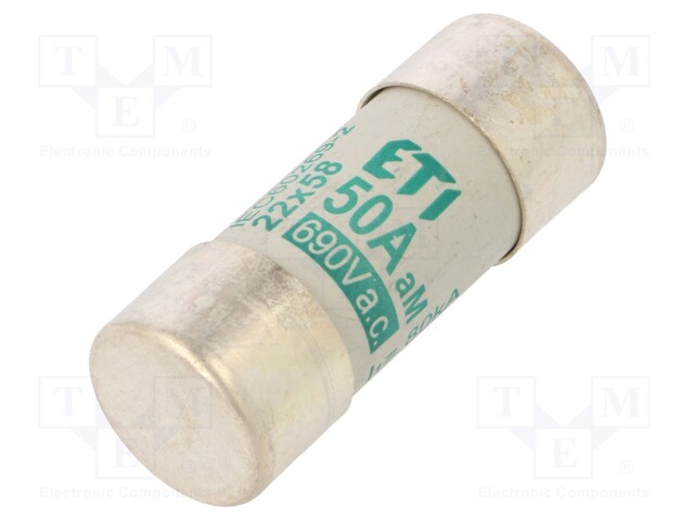 Fuse: fuse; aM; 50A; 690VAC; cylindrical,industrial; 22x58mm