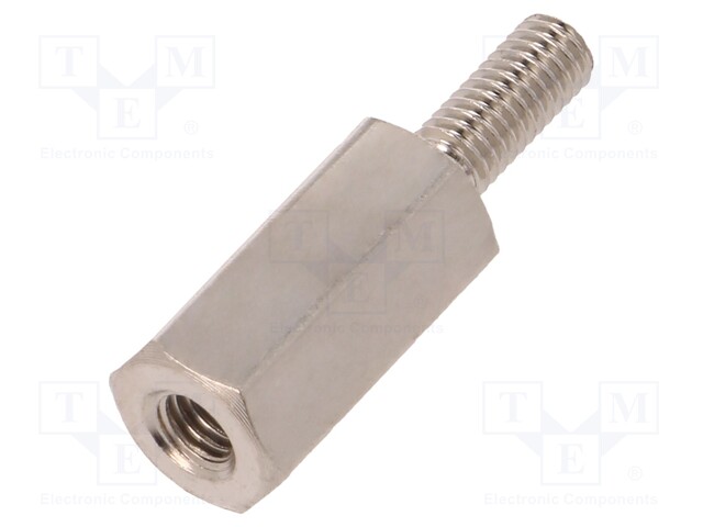 Screwed spacer sleeve; Int.thread: M3; 12mm; Ext.thread: M3; brass