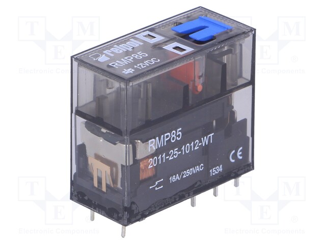 Relay: electromagnetic; SPDT; Ucoil: 12VDC; 16A/250VAC; 16A/24VDC