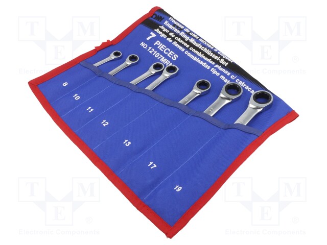 Wrenches set; combination spanner,with ratchet; Pcs: 7