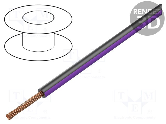 Wire; FLRY-B; stranded; Cu; 0.75mm2; PVC; black-violet; 60V; 100m