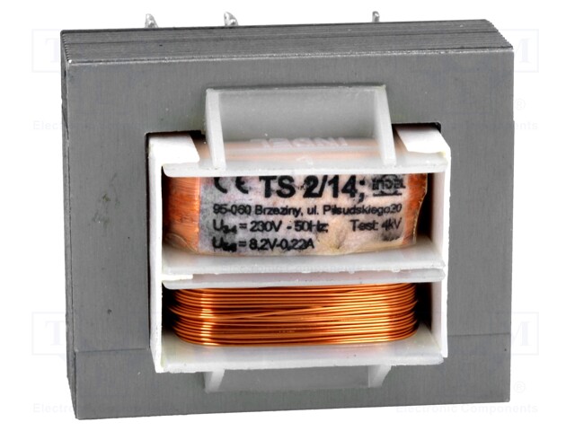 Transformer: mains; 2VA; 230VAC; 8.2V; 0.22A; Leads: for PCB; IP00