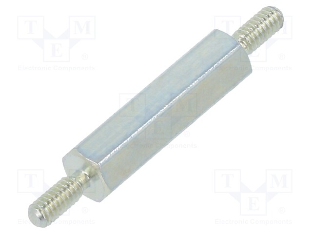 Screwed spacer sleeve; 15mm; Ext.thread: M2; hexagonal; steel