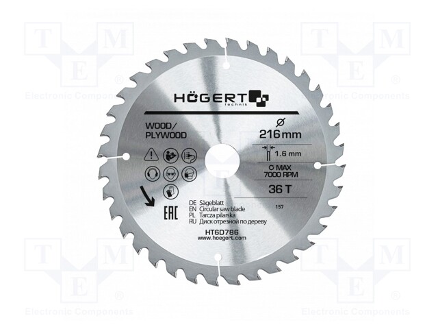 Circular saw; Ø: 216mm; Øhole: 30mm; W: 1.6mm; Teeth: 36