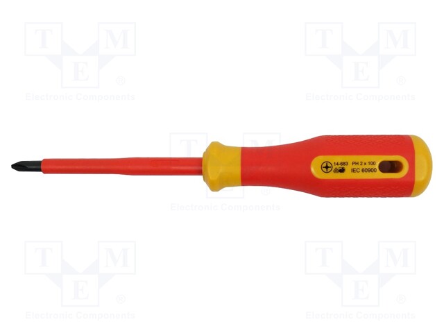 Screwdriver; insulated; Phillips; PH2; Blade length: 100mm