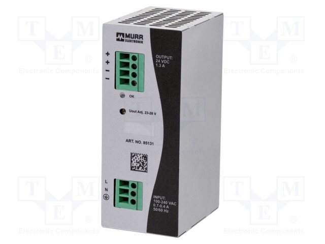 Power supply: switched-mode; 30W; 24VDC; 1.3A; 173÷264VAC; DIN