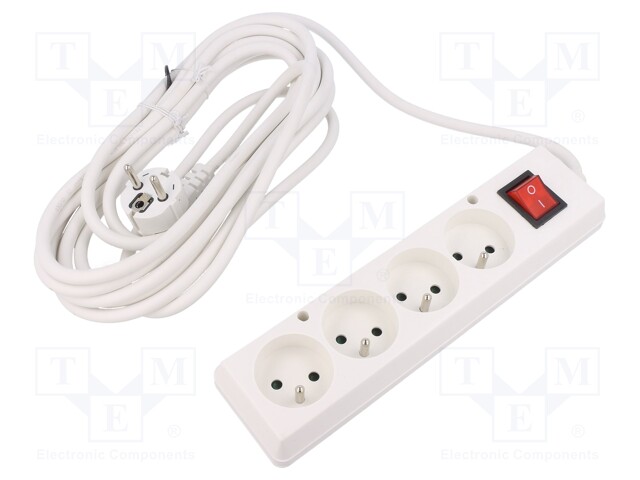 Extension lead; Sockets: 4; white; 3x1,5mm2; 5m; 16A