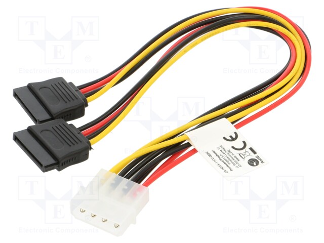 Cable: mains SATA; Molex male,SATA 15pin female x2; 0.3m