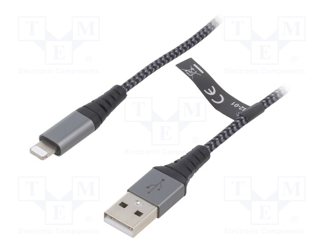 Cable; USB 2.0; USB A plug,Apple Lightning plug; 1m; 480Mbps