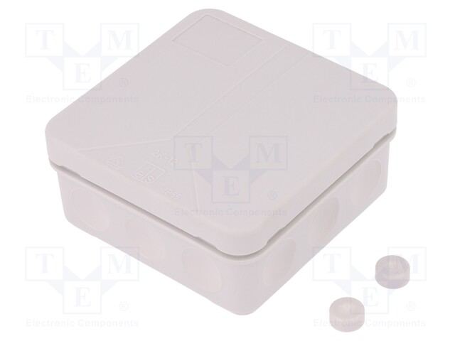 Enclosure: junction box; X: 85mm; Y: 85mm; Z: 37mm; polypropylene