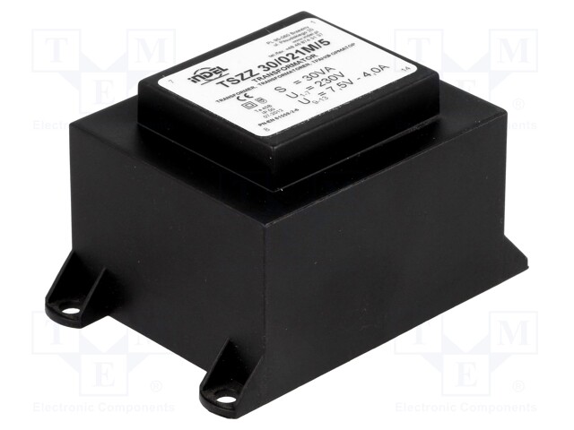 Transformer: encapsulated; 30VA; 230VAC; 7.5V; 4A; Mounting: PCB