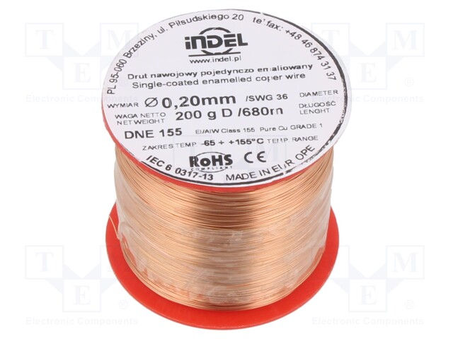 Coil wire; single coated enamelled; 0.2mm; 200g; -65÷155°C