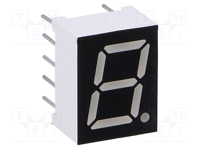 Display: LED; 7-segment; 9.9mm; 0.39"; No.char: 1; red; 10mcd