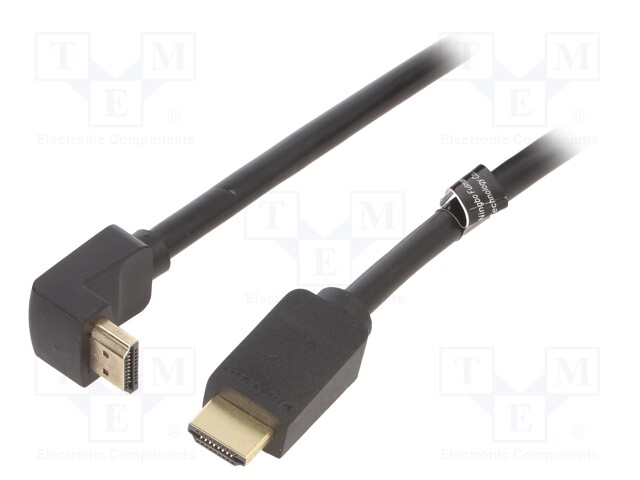 Cable; HDMI 2.0; HDMI plug,HDMI plug 270°; 3m; black; 30AWG