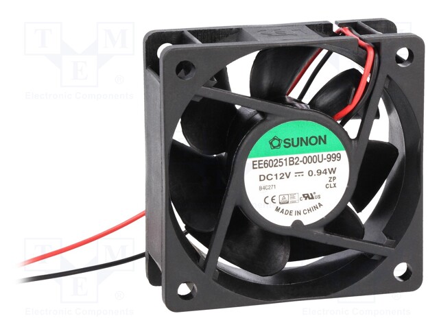 Fan: DC; axial; 12VDC; 60x60x25mm; 32.62m3/h; 30dBA; ball bearing