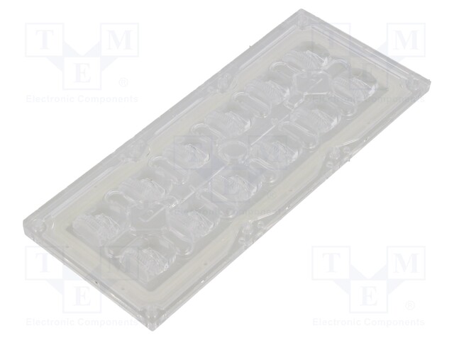 LED lens; rectangular; Mat: PMMA plexiglass; Mounting: screw