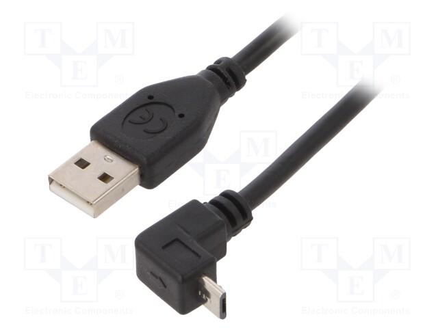 Cable; USB 2.0; USB A plug,USB B micro plug (angle); 1.8m; black