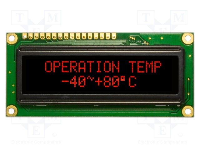 Display: OLED; graphical; 100x16; Window dimensions: 66x16mm; red