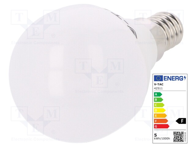 LED lamp; neutral white; E14; 220/240VAC; 470lm; 5.5W; 180°