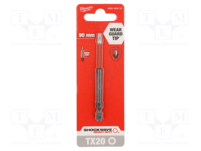 Screwdriver bit; Torx®; TX20; Overall len: 90mm; Kind: impact