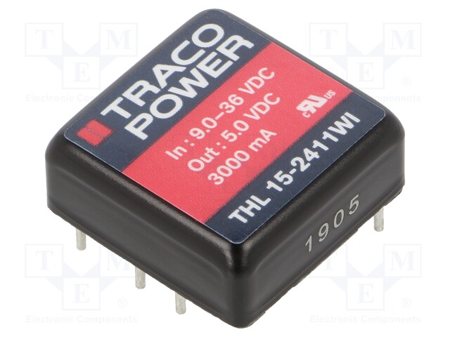 Converter: DC/DC; 15W; Uin: 9÷36V; 5VDC; Iout: 3000mA; 1"x1"; 15g