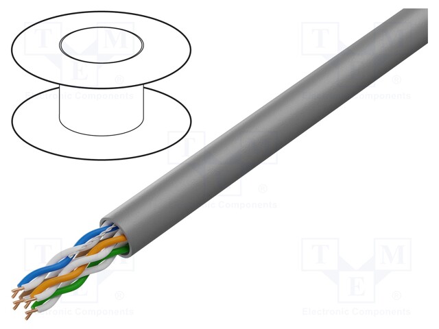 Wire; U/UTP; 4x2x25AWG; 5e; solid; Cu; PVC; grey; 305m; Øcable: 5mm