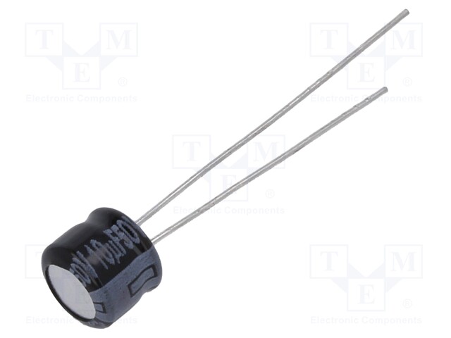 Capacitor: electrolytic; THT; 10uF; 50VDC; Ø6.3x5mm; Pitch: 2.5mm