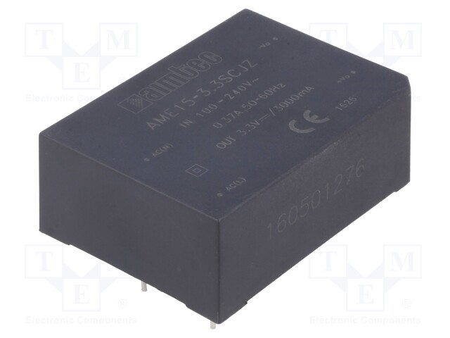 Converter: AC/DC; 15W; Uout: 3.3VDC; Iout: 3A; 73%; Mounting: PCB