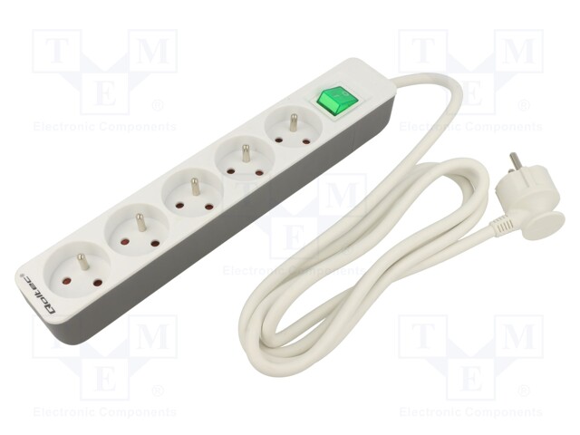 Extension lead; Sockets: 5; white; 3x1,5mm2; 1.8m; 16A