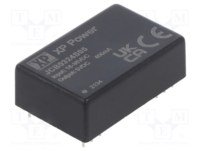 Isolated Board Mount DC/DC Converter, 2:1 Input, ITE, 1 Output, 3 W, 5 V, 600 mA