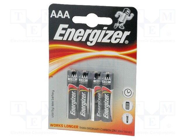 Battery: alkaline; 1.5V; AAA; Base; Batt.no: 4; non-rechargeable