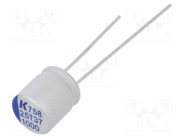 Polymer Aluminium Electrolytic Capacitor, 1000 µF, 2.5 V, Radial Leaded, A758 Series, 0.015 ohm