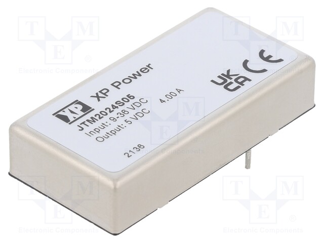 Isolated Board Mount DC/DC Converter, 4:1 Input, ITE, 1 Output, 20 W, 5 V, 4 A