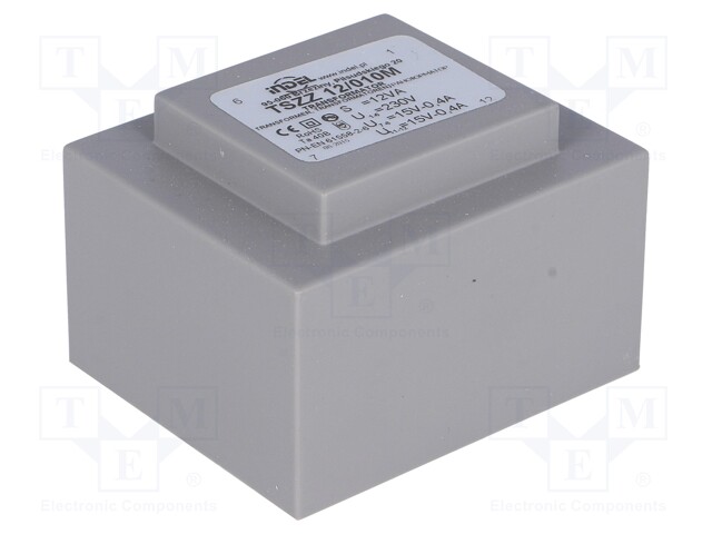 Transformer: encapsulated; 12VA; 230VAC; 15V; 15V; 0.4A; 0.4A; IP00