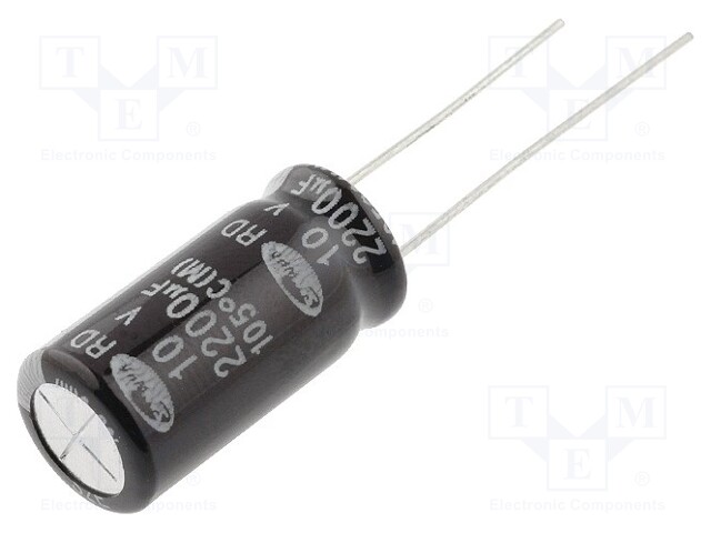 Capacitor: electrolytic; THT; 2200uF; 10VDC; Ø10x20mm; Pitch: 5mm