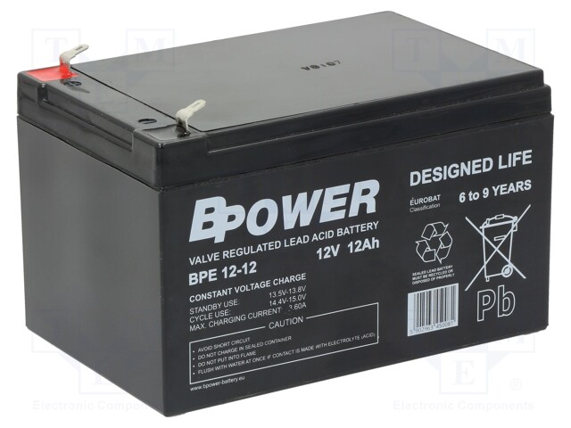 Re-battery: acid-lead; 12V; 12Ah; AGM; maintenance-free