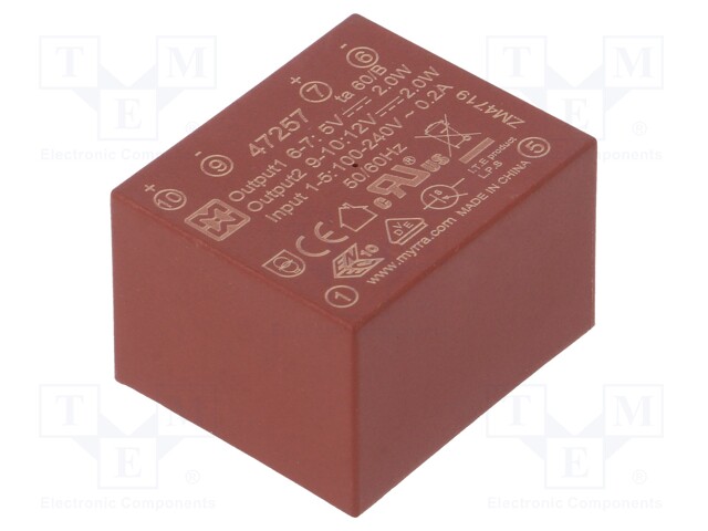 Converter: AC/DC; 4W; Uout: 5VDC; Iout: 400mA; 68%; Mounting: PCB