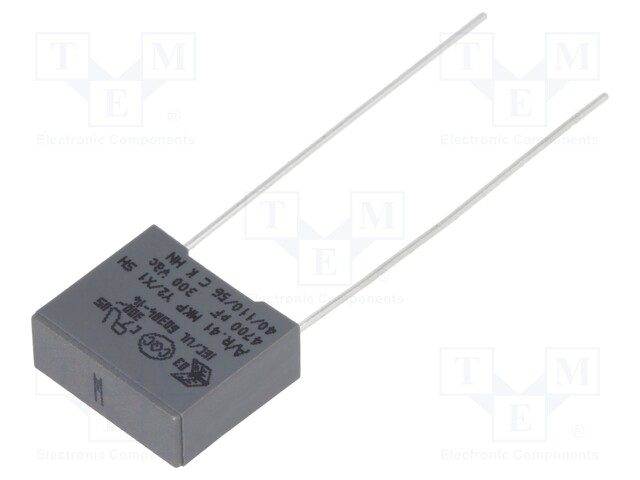 Capacitor: polypropylene; Y2; 4.7nF; 10mm; ±20%; 13x5x11mm; 300VAC