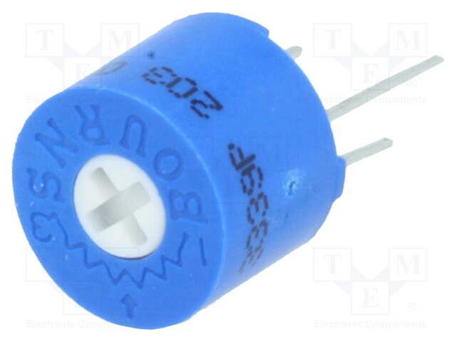 Potentiometer: mounting; horizontal,multiturn; 20kΩ; 0.5W; THT